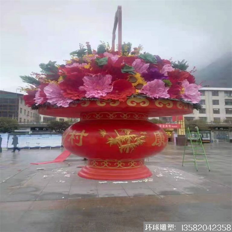 玻璃钢花篮雕塑,仿天安门花篮,花卉绢花花篮11
